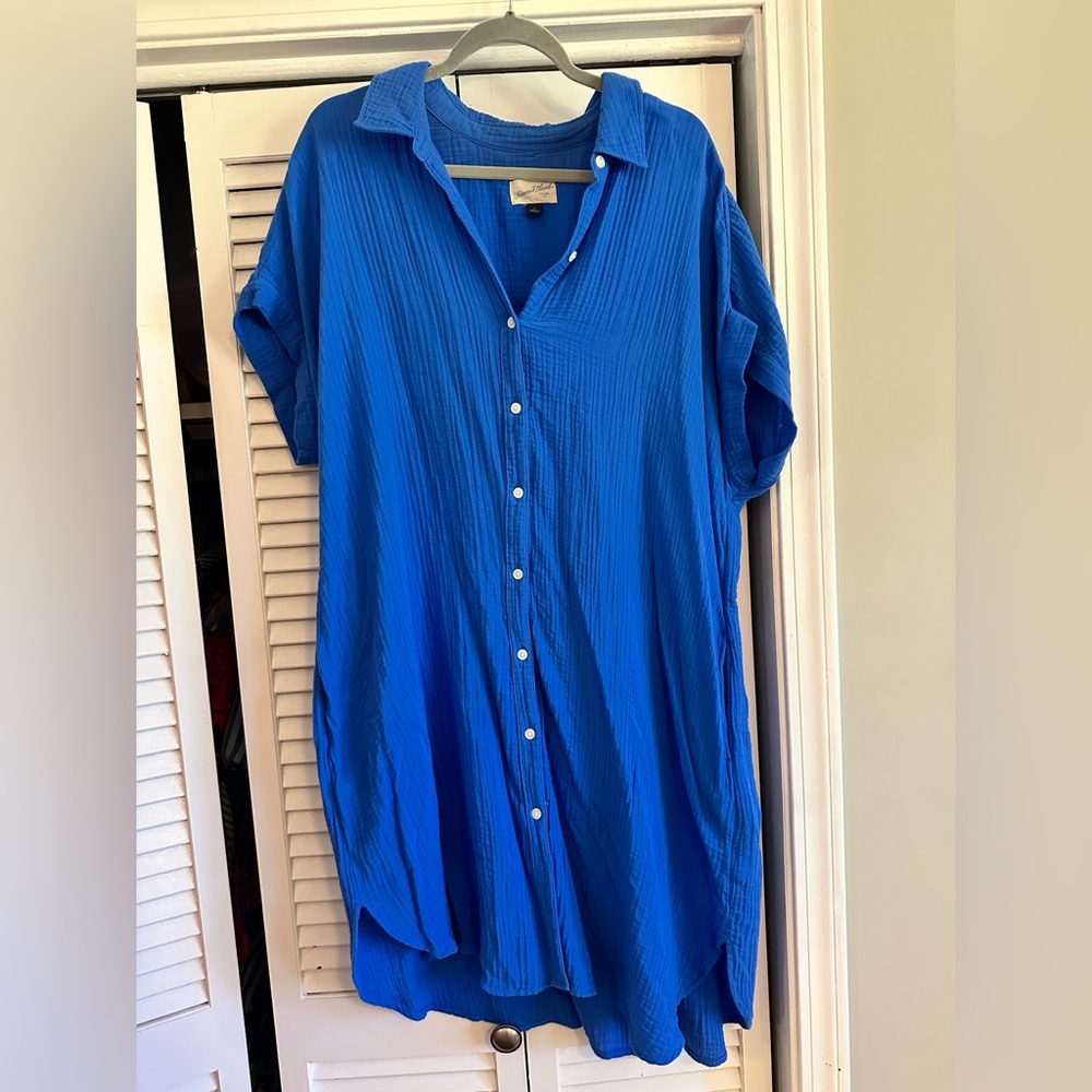Universal Thread Gauze Blue Button-Up Shirt Dress